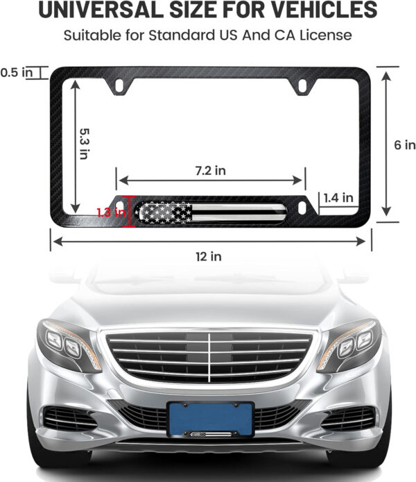 2pcs License Plate Frames with Carbon Fiber USA Flag for US CA Car License.Water Proof,Wear Resistant