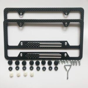 2pcs License Plate Frames with Carbon Fiber USA Flag for US CA Car License.Water Proof,Wear Resistant