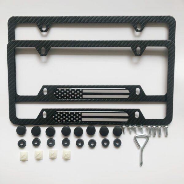 2pcs License Plate Frames with Carbon Fiber USA Flag for US CA Car License.Water Proof,Wear Resistant