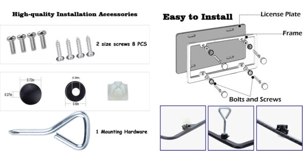 Toyota License Plate Frame for USA โ Aluminum Metal Fit Tacoma Corolla Camry RAV4 4Runner Tundra โ No State Name Blocking โ Includes Screws & Covers โ Black Sleek Design