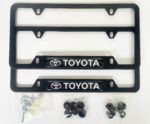 Toyota License Plate Frame for USA โ Aluminum Metal Fit Tacoma Corolla Camry RAV4 4Runner Tundra โ No State Name Blocking โ Includes Screws & Covers โ Black Sleek Design