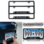 Toyota License Plate Frame for USA – Aluminum Metal Fit Tacoma Corolla Camry RAV4 4Runner Tundra – No State Name Blocking – Includes Screws & Covers – Black Sleek Design